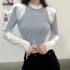 Two-tone Long-sleeve Cropped Top