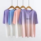 Elbow-sleeve Chinese Character Gradient T-shirt