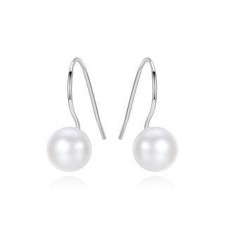 Sterling Silver Fashion Simple Round White Freshwater Pearl Earrings Silver - One Size