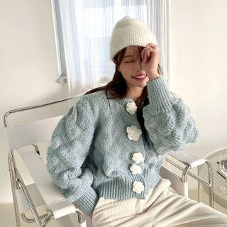 Corsage-trim Thick Cardigan