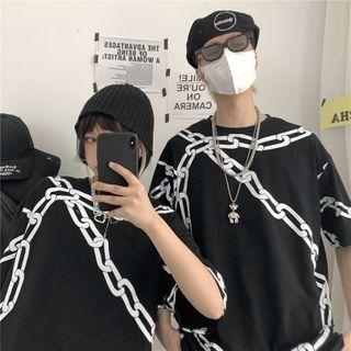 Couple Matching Short-sleeve Chain Print T-shirt