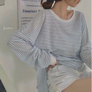 Long-sleeve Striped T-shirt T-shirt - Stripe - Blue & White - One Size