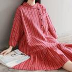 Asymmetric Collar Striped A-line Dress