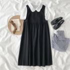Short-sleeve Lace Blouse / Midi A-line Pinafore Dress