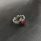 Strawberry Alloy Open Ring J2676 - Red Strawberry - Silver - One Size