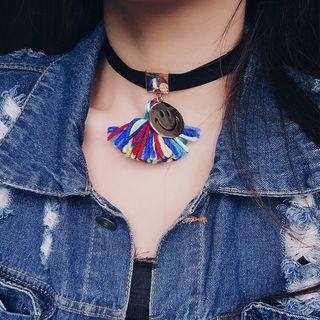 Smiley Tassel Faux Leather Choker