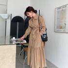 Double-breasted Ruffle-hem Trench Coat With Belt Beige - One Size