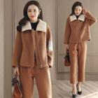 Set: Collared Zip Jacket + Cropped Wide Leg Pants