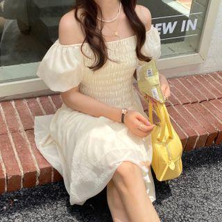 Off-shoulder Asymmetrical Smock Dress