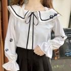 Lace Trim Embroidered Blouse