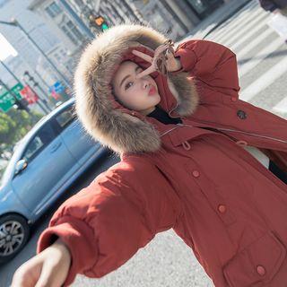 Furry Trim Hooded Button Padded Coat