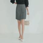 Asymmetric-hem Herringbone Mini Skirt