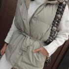 Hooded Padded Vest With Belt