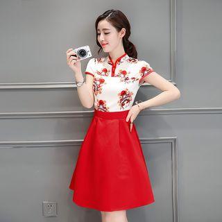 Short-sleeve Mock Two Piece A-line Dress