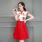 Short-sleeve Mock Two Piece A-line Dress
