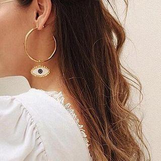 Glaze Eye Dangle Earring 1 Pair - Gold - One Size