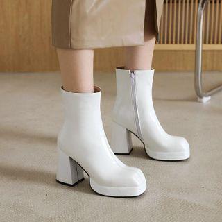 Square-toe Platform Chunky Heel Short Boots