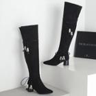 Genuine Leather Pointy-toe Block Heel Tasseled Over-the-knee Boots