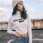 Turtleneck Lettering Crop Sweater