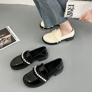 Faux Pearl Ruffled Mules