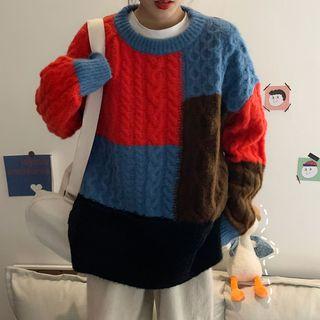 Color Block Sweater Red & Blue - One Size