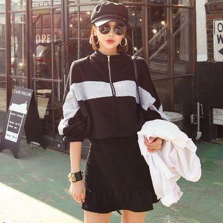 Two-tone Half Zip Mini Pullover Dress