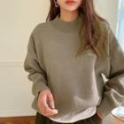 Mock-neck Letter Sweater Beige - One Size