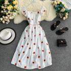 Strawberry Embroidered Off-shoulder A-line Dress