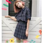 Plaid Short-sleeve Shirt + Semi Skirt 2-piece Set Plaid Set - One Size