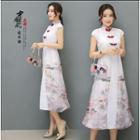 Panel Cap-sleeve Mandarin Collar A-line Dress