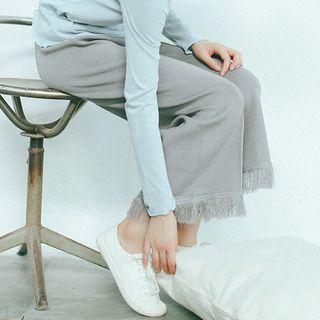 Fringed Wide-leg Knit Pants