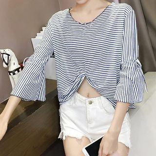Bell-sleeve Striped Crop Top