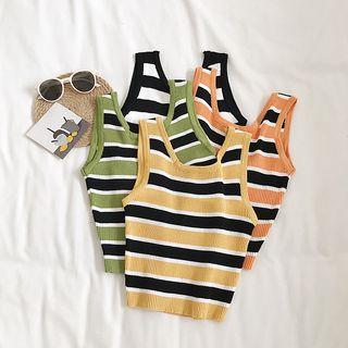 U-neck Striped Sleeveless Knit Top