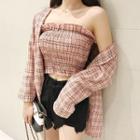 Set: Plaid Shirt + Plaid Smocked Tube Top