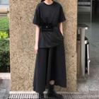 Short-sleeve Slit T-shirt / Asymmetrical A-line Midi Skirt