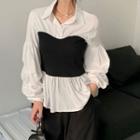 Paneled Shirred Shirt Black & White - One Size