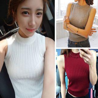 Plain Mock Neck Knit Tank Top