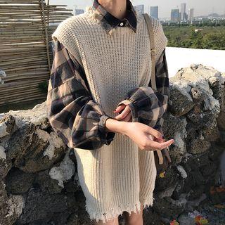 Long-sleeve Plaid Shirt / Knit Vest