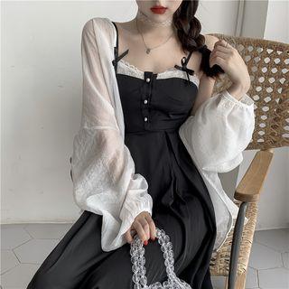 Spaghetti-strap A-line Dress Black & White - One Size