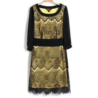 3/4-sleeve Lace Panel Dress