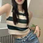 Sleeveless Striped Knit Top Striped - Green - One Size