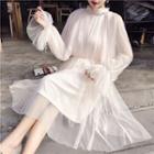 Long-sleeve Rhinestone Mesh Dress