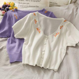 Embroidered Button-down Light Knit Top