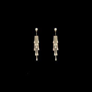 Rhinestone Fringed Drop Earring 1 Pair - S925 Silver Needle Earrings - One Size