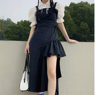 Asymmetrical Slit Midi Overall Dress