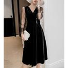 V-neck Mesh Sleeve Velvet Dress