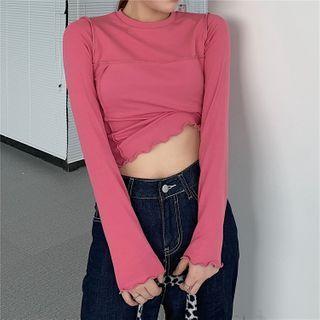Ruffled-trim Long-sleeve Crop Top