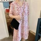 Flower Print Short-sleeve Shift Dress Pink - One Size