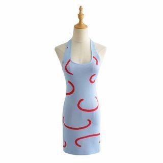 Sleeveless Patterned Knit Dress Blue & Red - One Size