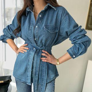 Flap-pocket Denim Shirt & Sash Blue - One Size